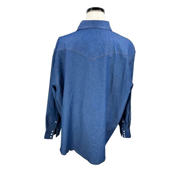 Wrangler Denim Shirt Men’s 3X Big Blue Western Pearl Snap Long Sleeve Cowboy Cut - Picture 5 of 11